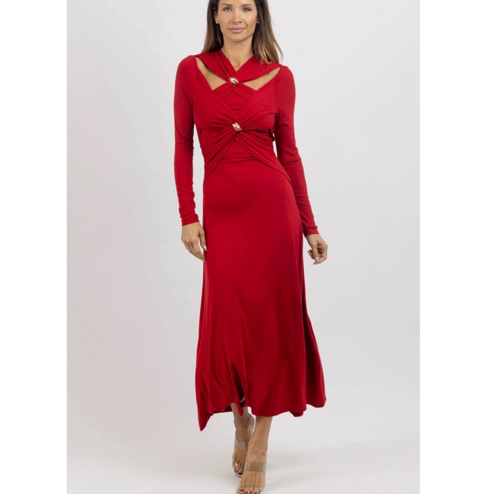 Elegant Red Long Sleeve Dress